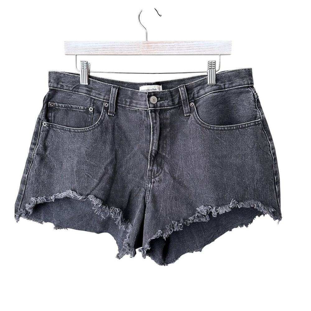 Abercrombie & Fitch Curve Mid Rise Boyfriend Cut Off Shorts Black Denim 14/32